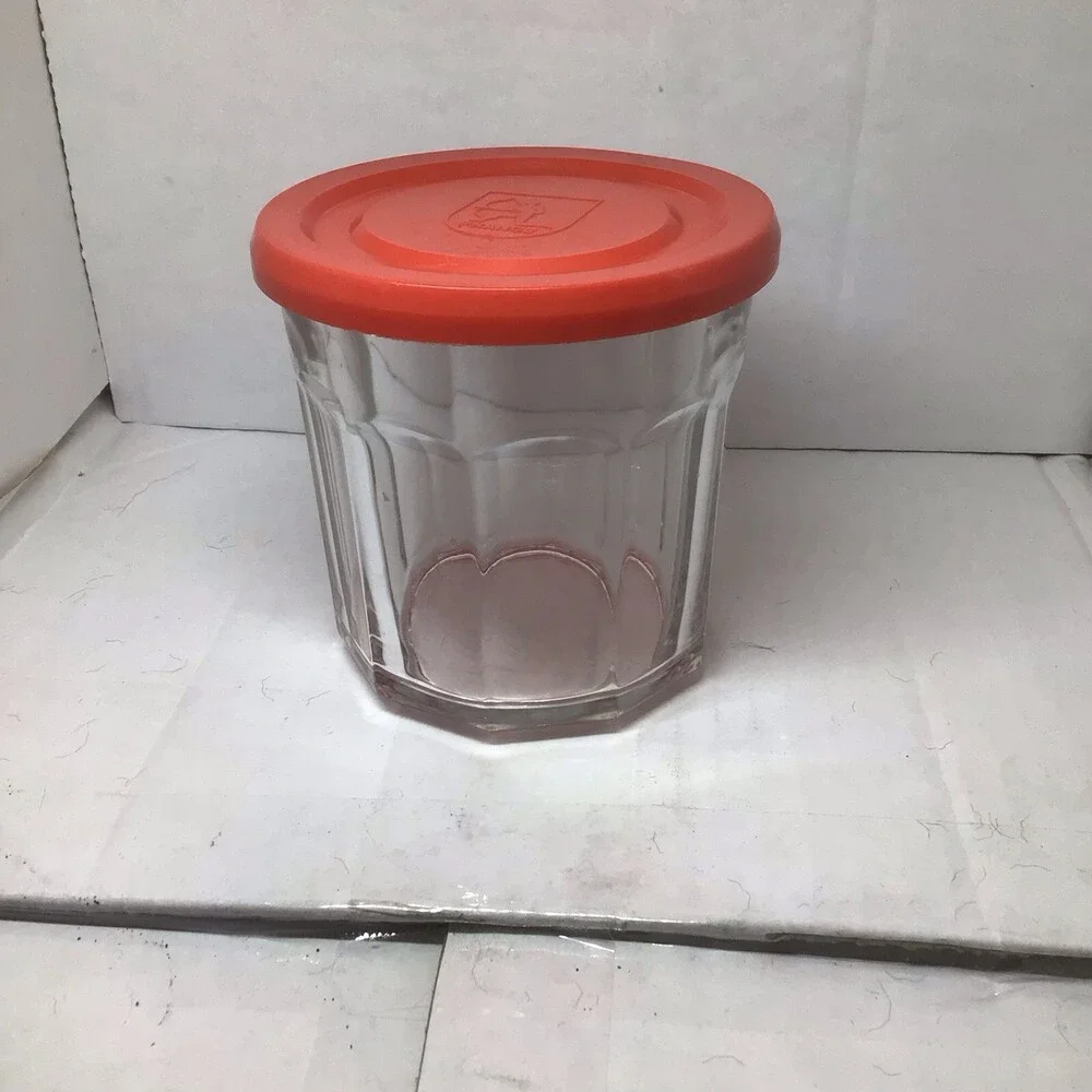 Vintage French Working Glass 500 ML With Red Lid Jelly Jar Luminarc 16 OZ